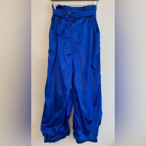 MaxMara Shiny Leisure Pants Royal Blue Paper Bag Belted Waist Women’s 8 Designer